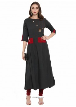 Dazzling Black Cotton Linen Designer Readymade Kurti