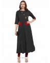 Dazzling Black Cotton Linen Designer Readymade Kurti