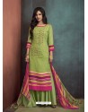 Green Heavy Cotton Embroidered Palazzo Suit