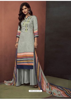 Grey Heavy Cotton Embroidered Palazzo Suit