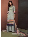 Grey Heavy Cotton Embroidered Palazzo Suit