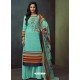 Sky Blue Heavy Cotton Embroidered Palazzo Suit