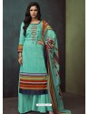 Sky Blue Heavy Cotton Embroidered Palazzo Suit