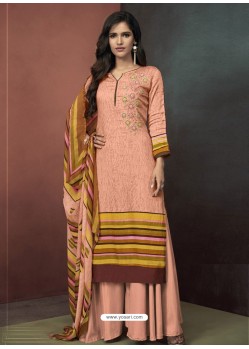 Peach Heavy Cotton Embroidered Palazzo Suit