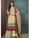 Light Beige Heavy Cotton Embroidered Palazzo Suit