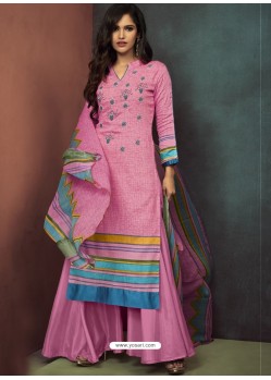 Hot Pink Heavy Cotton Embroidered Palazzo Suit