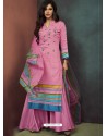 Hot Pink Heavy Cotton Embroidered Palazzo Suit