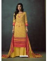 Yellow Heavy Cotton Embroidered Palazzo Suit