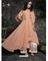 Light Orange Embroidered Semi Georgette Designer Straight Suit