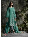 Teal Embroidered Pure Muslin Designer Straight Suit
