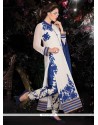 Fab White And Blue Georgette Pant Style Suit