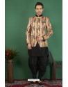 Mind Blowing Black Printed Silk Brocade Designer Jodhpuri Kurta Pajama