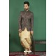 Extraordinary Golden Printed Silk Brocade Designer Jodhpuri Kurta Pajama