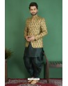Unbelievable Teal Printed Silk Brocade Designer Jodhpuri Kurta Pajama