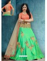 Jade Green And Orange Silk Embroidered Designer Lehenga Choli