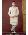 Off White Imported Jaquard Designer Nawabi Sherwani