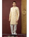 Yellow Embroidered Imported Jaquard Designer Indo Western Sherwani