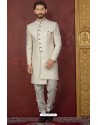Fabulous White Imported Jaquard Designer Nawabi Sherwani