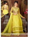 Stupendous Yellow Net Designer Anarkali Suit