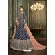 Peacock Blue Mulbary Silk Heavy Embroidered Designer Floor Length Suit