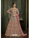 Light Brown Mulbary Silk Heavy Embroidered Designer Floor Length Suit