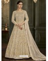 Cream Mulbary Silk Heavy Embroidered Designer Floor Length Suit