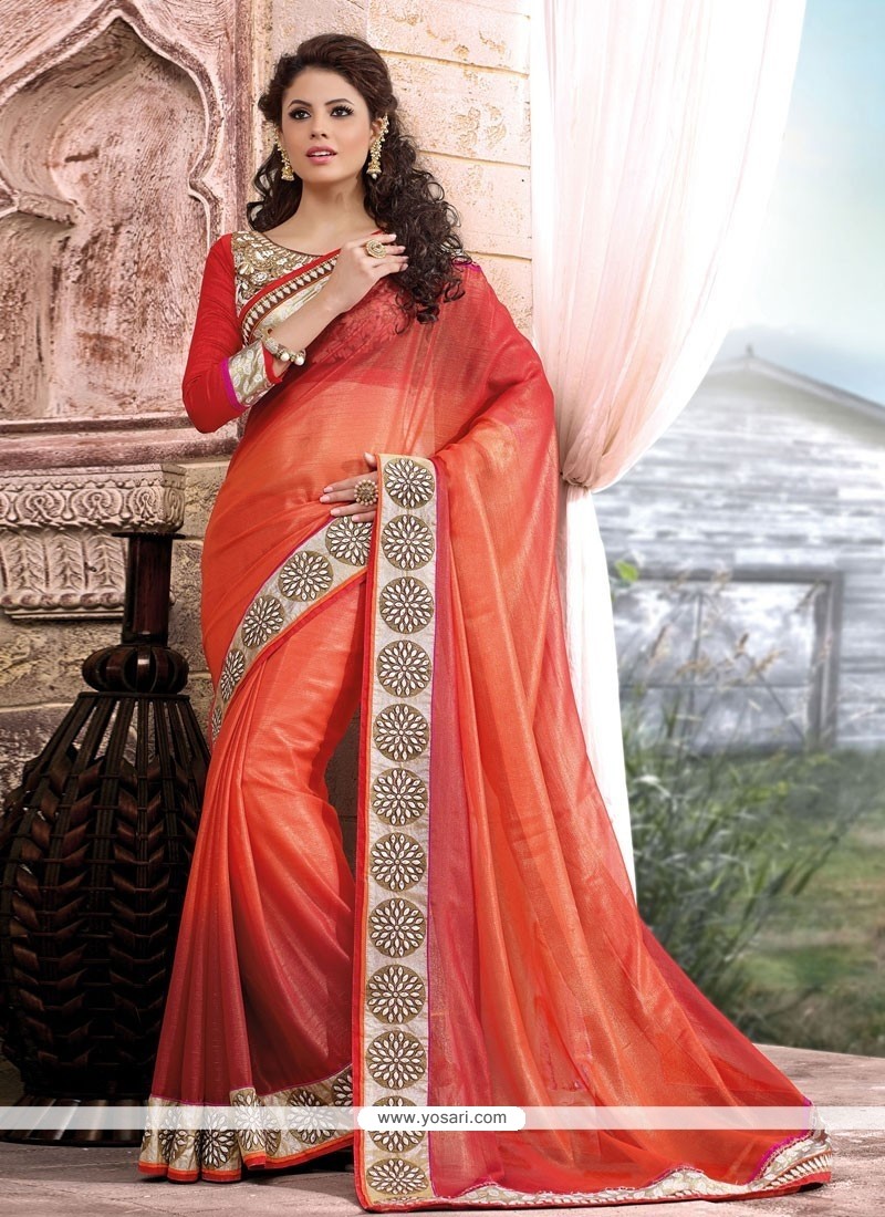 Charming Red Shimmer Georgette Wedding Saree