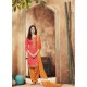 Dark Peach And Orange Pure Cotton Satin Designer Salwar Suit
