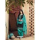 Black And Turquoise Pure Cotton Satin Designer Salwar Suit