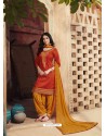 Orange Pure Cotton Satin Designer Salwar Suit