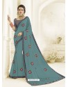 Turquoise Bright Georgette Heavy Embroidered Designer Saree