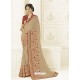 Beige Silk Fabrics Heavy Embroidered Designer Saree