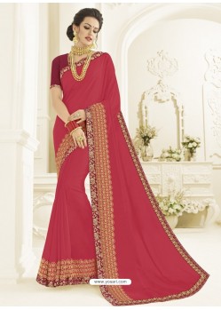Crimson Silk Fabrics Heavy Embroidered Designer Saree