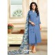 Blue Embroidered Chanderi Cotton Designer Straight Suit