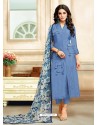Blue Embroidered Chanderi Cotton Designer Straight Suit