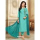 Turquoise Embroidered Chanderi Cotton Designer Straight Suit