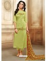 Green Embroidered Chanderi Cotton Designer Straight Suit