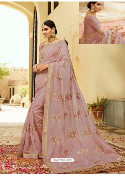 Dusty Pink Embroidered Net Designer Party Wear Saree