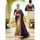 Purple And Cream Embroidered Net Designer Party Wear Saree