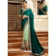 Teal And Sea Green Embroidered Net Designer Party Wear Saree