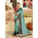 Sky Blue And Teal Blue Embroidered Net Designer Party Wear Saree