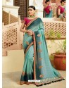 Sky Blue And Teal Blue Embroidered Net Designer Party Wear Saree