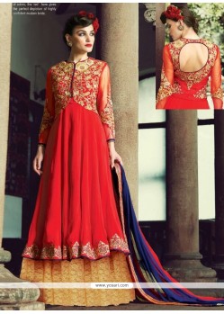 Refreshing Red Georgette And Net Anarkali Suit