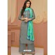 Grey Cotton Satin Embroidered Straight Suit