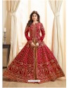 Red Embroidered Mulberry Silk Designer Anarkali Suit