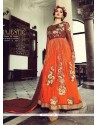 Glorious Orange Net And Velvet Anarkali Suit