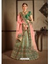 Dark Green Naylon Satin Heavy Embroidered Designer Wedding Lehenga Choli