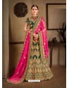 Pretty Dark Green Naylon Satin Embroidered Designer Wedding Lehenga Choli