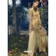 Cream Faux Georgette Heavy Embroidered Designer Straight Suit