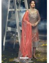 Dusty Pink Faux Georgette Heavy Embroidered Designer Straight Suit